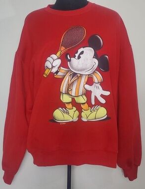 Vintage MICKEY MOUSE Mens Red Tennis Sweater Size XL